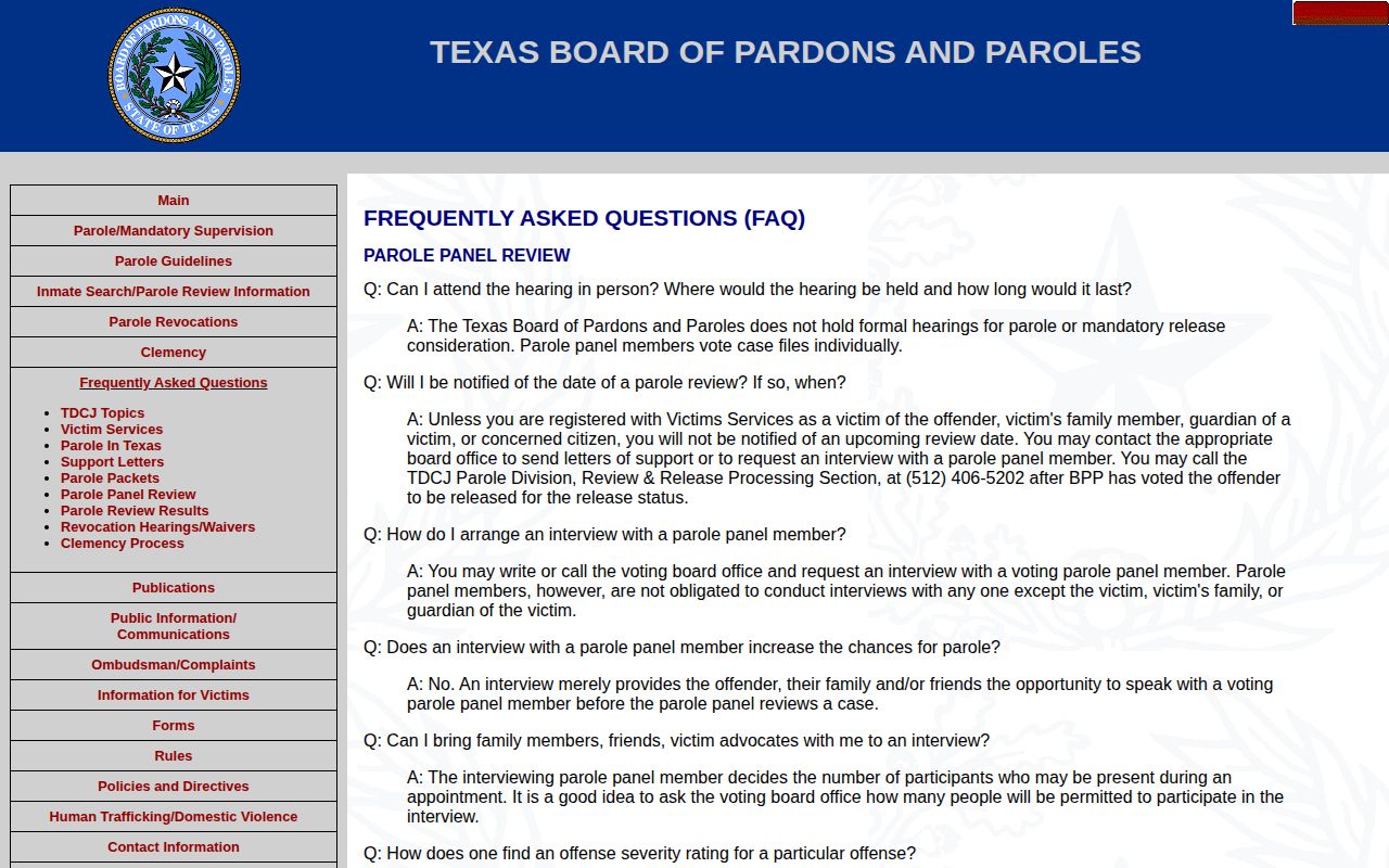 Uvalde County post-release supervision parole panel information