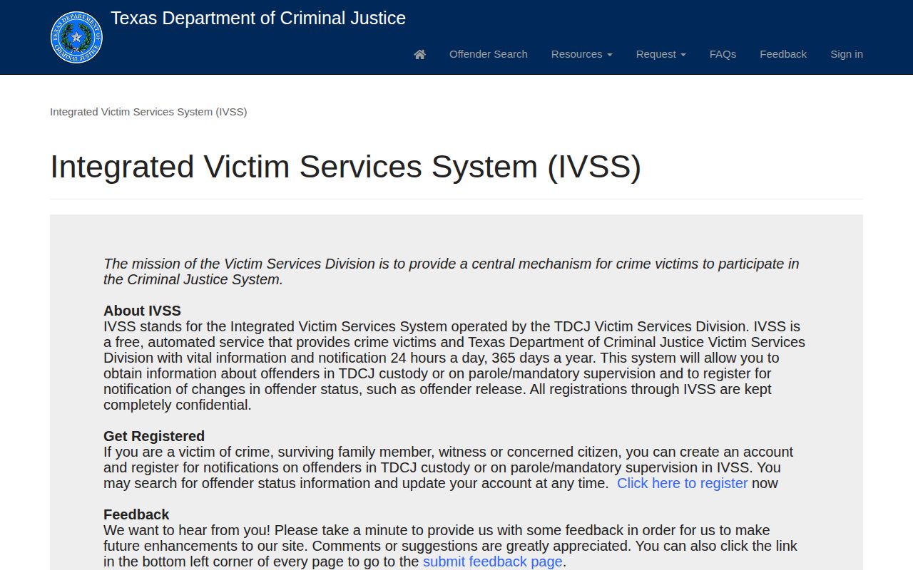 Uvalde County release alerts through separate TDCJ IVSS portal